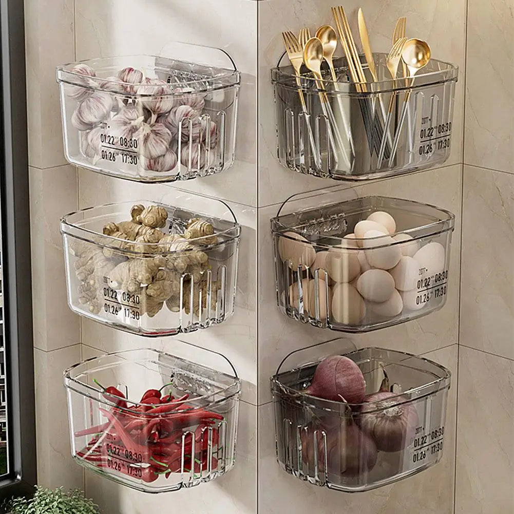 Kitchen Onion Ginger Garlic Storage Rack Transparent Space Save Storage Basket Wall-mounted Garlic Organization Box L1P6