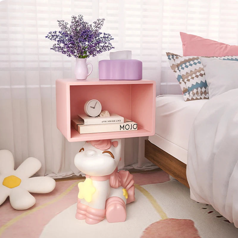 Bedroom Bedside Table Girl Room Decoration Accessories Creative Pink Furniture Gift Modern Cream Style Cartoon Horse Night Stand