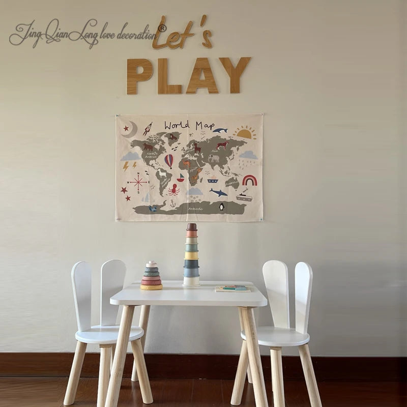 Custom Kids Room Wall Cutout LET'S PLAY Playroom Wall Decor, Wooden PLAY Sign, Let's Play Sign