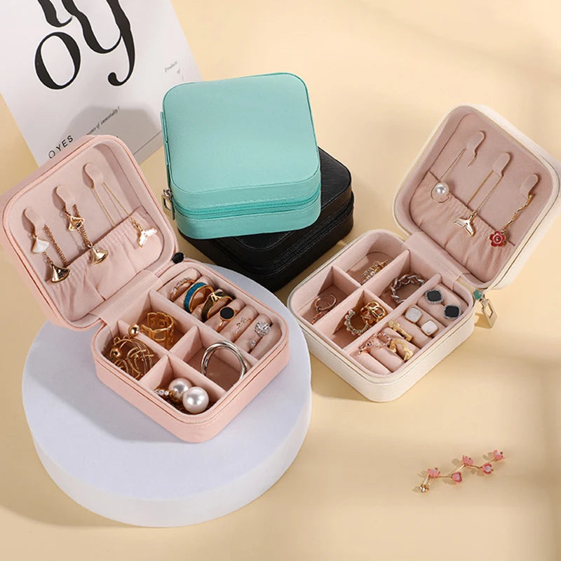 Mini Jewelry Storage Box Portable Home Travel Earrings Necklace Storage Case for Women Ring Organizer PU Leather Display Case