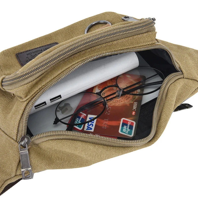 Chest Bag Canvas Waist Bag Women Men's Belt Bag Fashion Bum Bag Travel Purse Bag for Phone Pouch Pocket Hip Bag Waist Pack Male