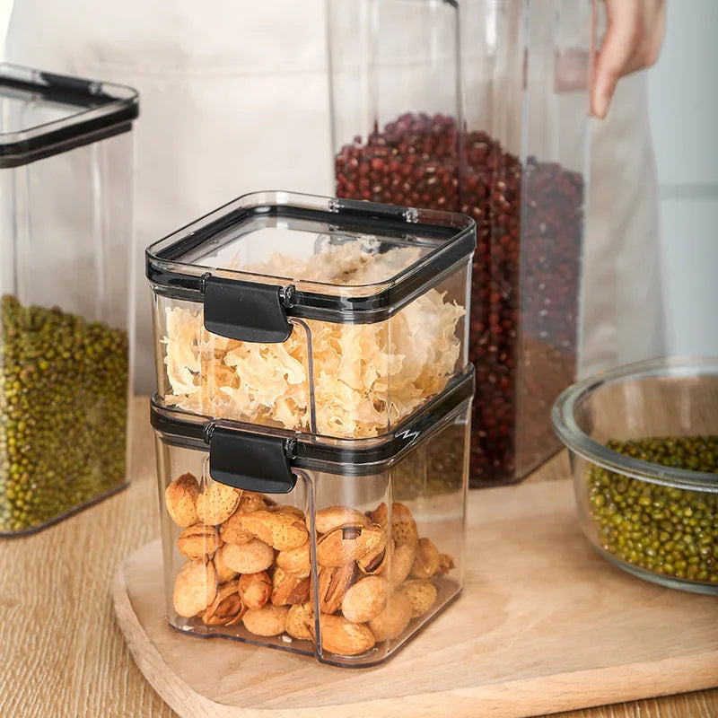 Kitchen Sealed Jar Stackable Plastic Fresh Organization Storage Transparent Food Container Grain Dried Fruit Kitchen Storage Box