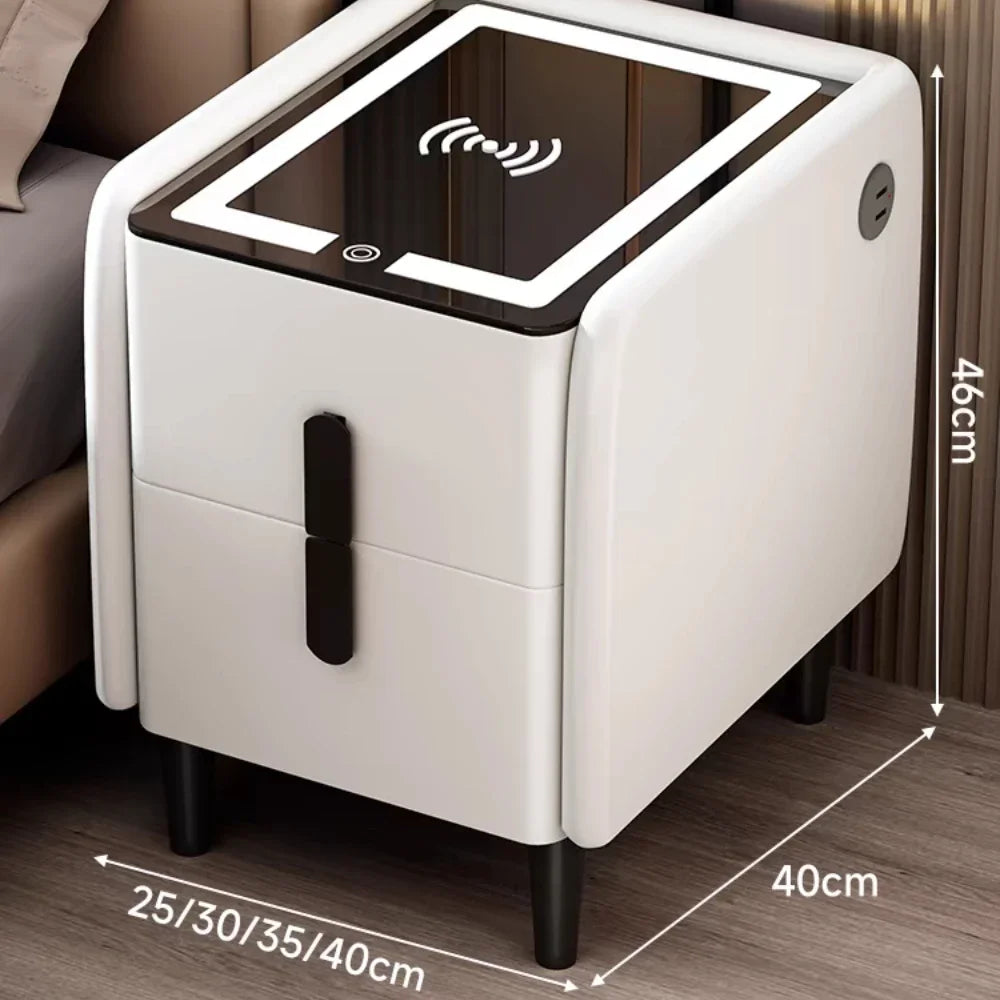 Minimalism Modern Smart Bedside Table with Wireless USB Charging and 3 Colors LED Narrow Smart Nightstands for Bedroom Furniture