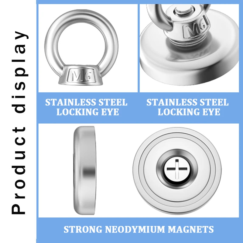 Super Strong Neodymium Fishing Magnet Hook N52 Heavy Duty Rare Earth Magnet with Countersunk Hole Eyebolt Salvage Magnet Imans