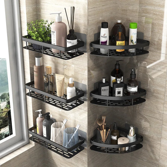 Bathroom Shelf Makeup Storage Organizer Aluminum Alloy Shampoo Rack Shower Shelf Bathroom Accessories No Drill Wall Shelf