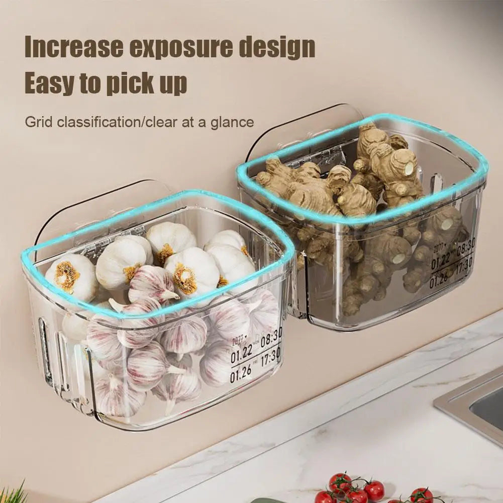 Kitchen Onion Ginger Garlic Storage Rack Transparent Space Save Storage Basket Wall-mounted Garlic Organization Box L1P6