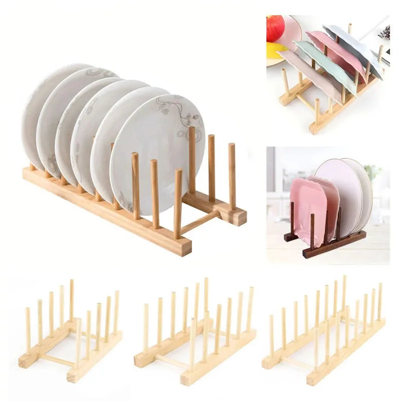 Multifunction Wooden Stand Rack Kitchen Dish Lid Drain Holder Organizer  Kitchen Sundries Rack Cups Shelf Table Book Display