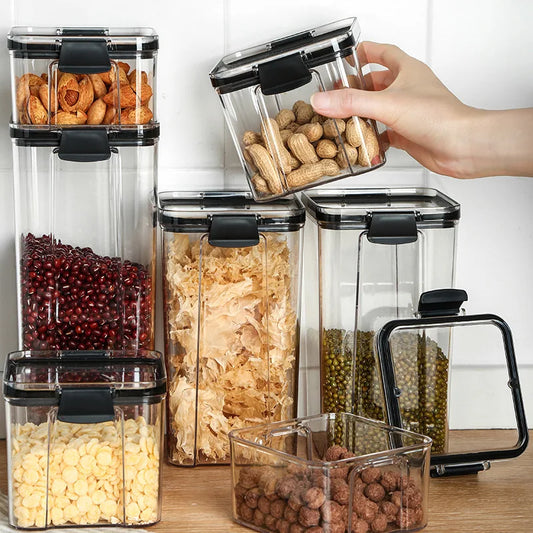 Kitchen Sealed Jar Stackable Plastic Fresh Organization Storage Transparent Food Container Grain Dried Fruit Kitchen Storage Box