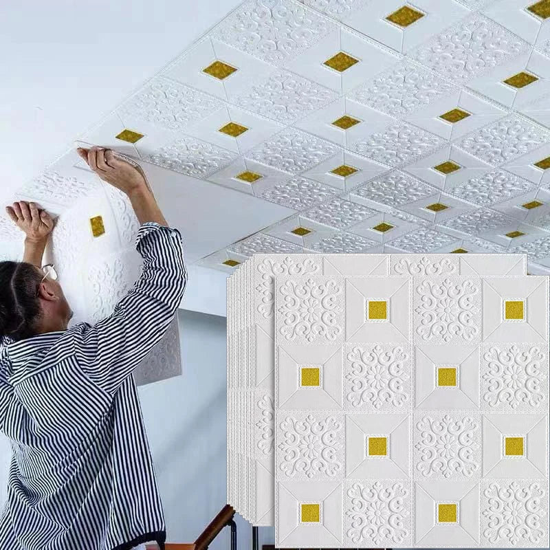 10Pcs 70x70cm Big Size Ceiling Wallpaper 3D Brick Waterproof Wall Stickers Foam Self-Adchive Wall Decoration