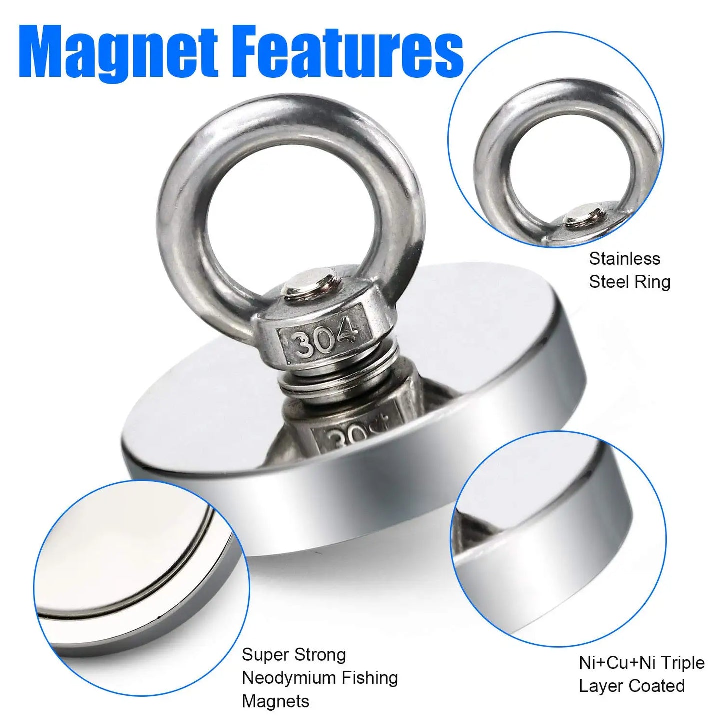 Super Strong Neodymium Fishing Magnet Hook N52 Heavy Duty Rare Earth Magnet with Countersunk Hole Eyebolt Salvage Magnet Imans