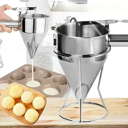 600/1200ML Cone-shaped Stainless Steel Funnel Dispenser Dough Pancake Dispenser Octopus Fish Ball Home Kitchen Baking Tools