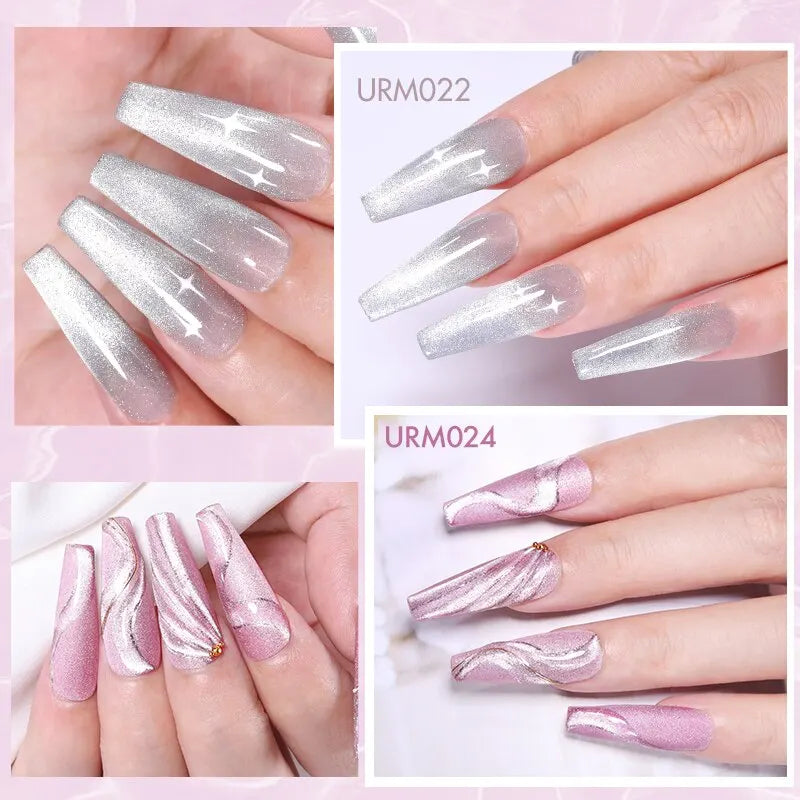 UR SUGAR 7.5ml Reflective Magnertic Gel Nail Polish Laser Silver Pink Magnetic Gel Soak Off UV LED Nail Manicure Varnish UV Gel