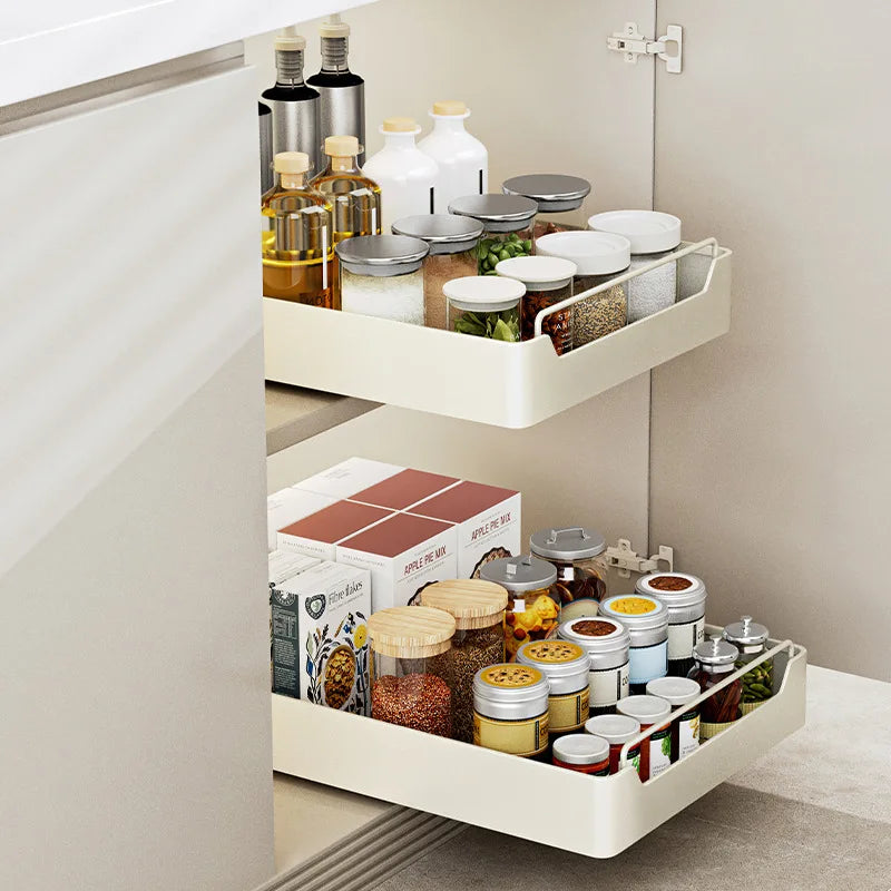 Pull-out Kitchen Storage Rack with Slide Rails Free of Installation Kitchen Spice Box Storage Rack Cabinets Organizer