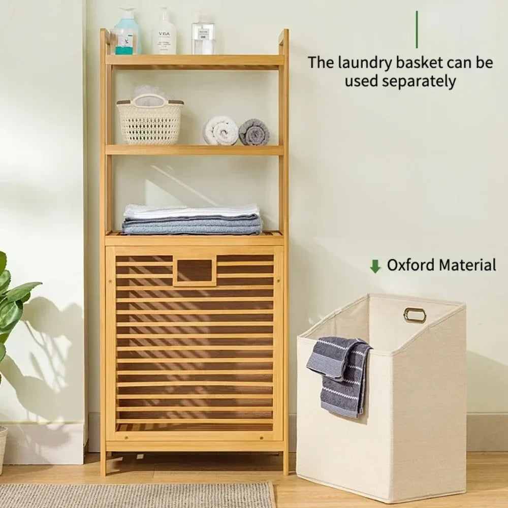 Bamboo Laundry Basket 3/4 Tier Wooden Storage Hamper With Tilt Out Basket Multi-function Bathroom Rack Laundry Hamper with Shelf