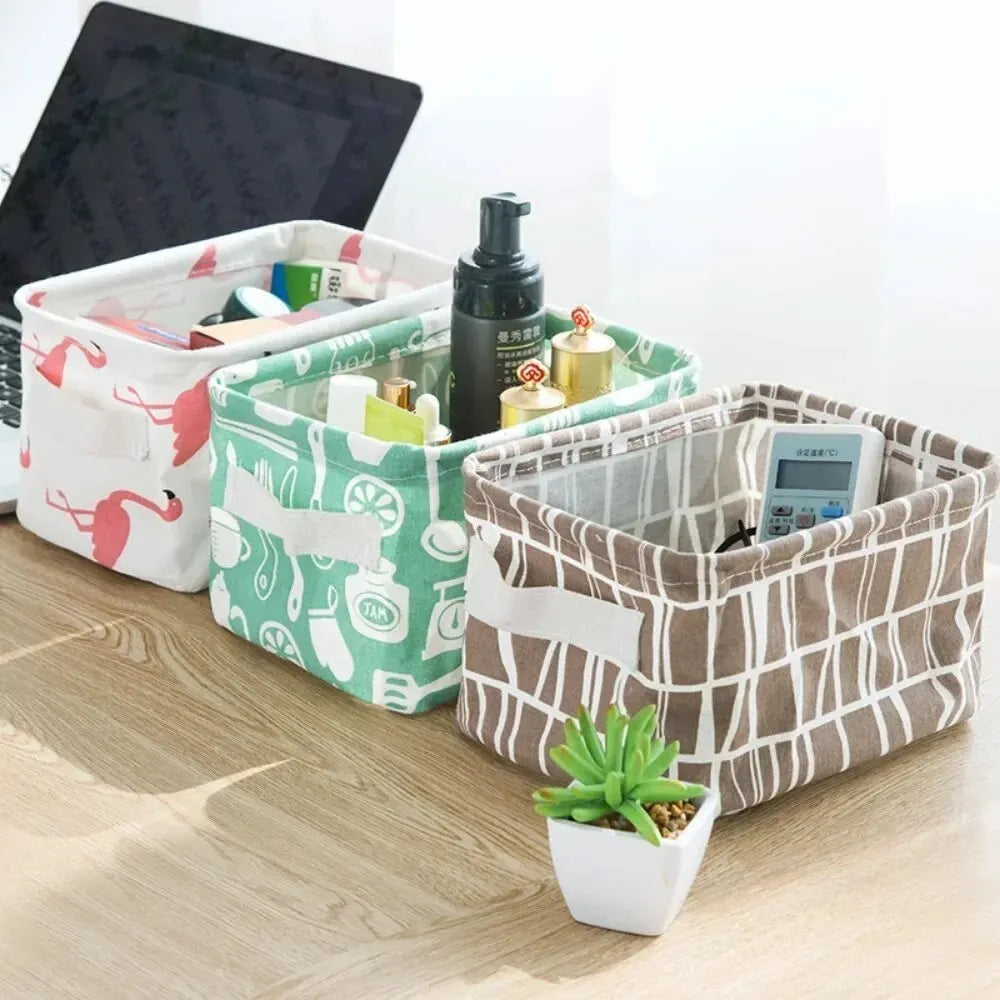 1pc Cotton Linen Fabric Waterproof Desktop Sundries Basket Storage Box Cosmetic Toy Organizer Underwear Socks Clothes Storagebag