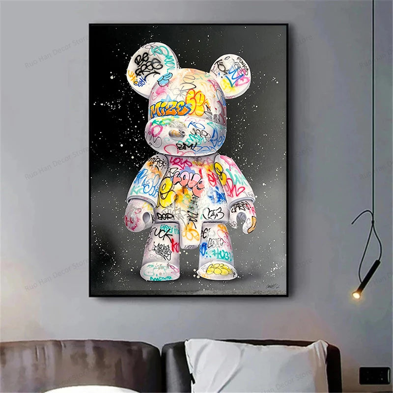 Creative Cartoon Pop Art Posters Prints Modern Street Art Graffiti Cute Bear Wall Cuadros for Living Room Home Kid Room Decor