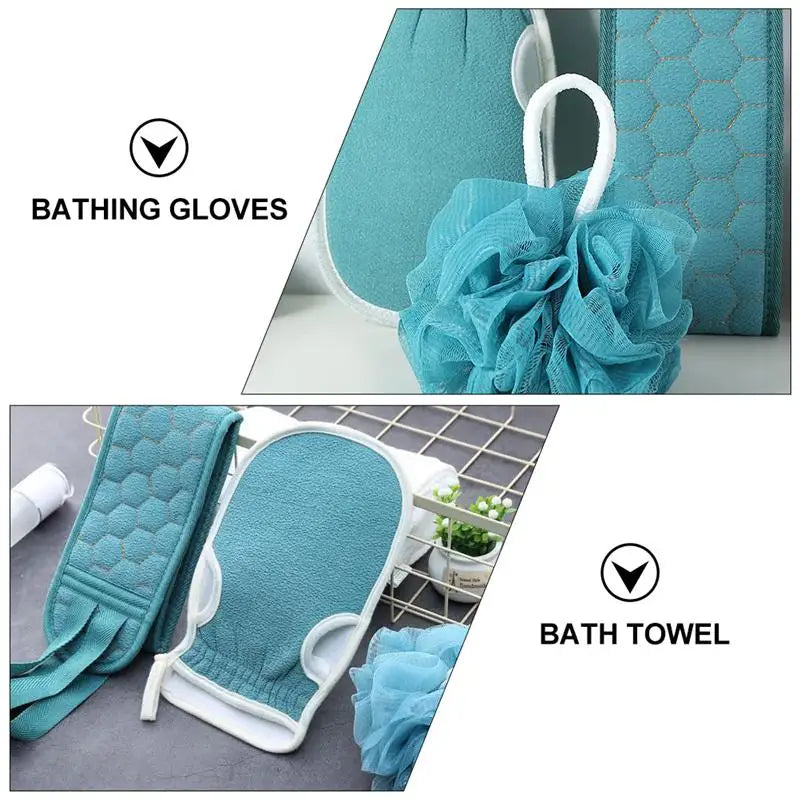 3Pcs Body Cleaning Washcloth Soft Brush Home Hotel Bathroom Shower Ball Back Scrubber Set Exfoliating Skin Towel Bath Gloves