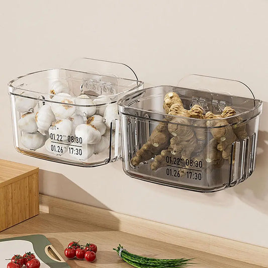 Kitchen Onion Ginger Garlic Storage Rack Transparent Space Save Storage Basket Wall-mounted Garlic Organization Box L1P6