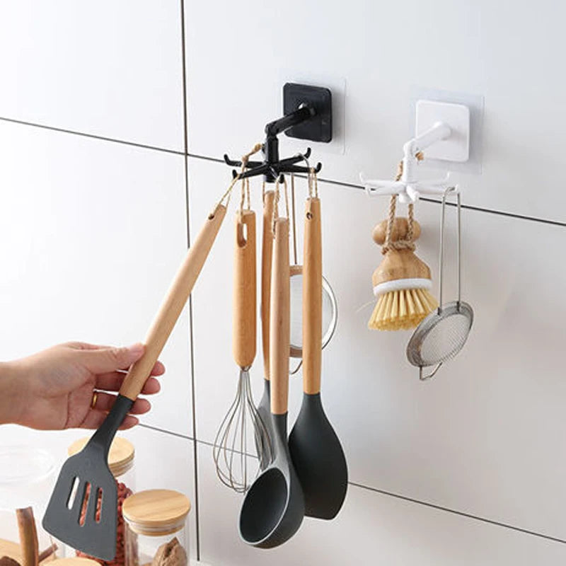 Multifunctional Punch-free 360-degree Rotating Six-claw Hook For Kitchen Storage And Organization Wall-mounted Hook