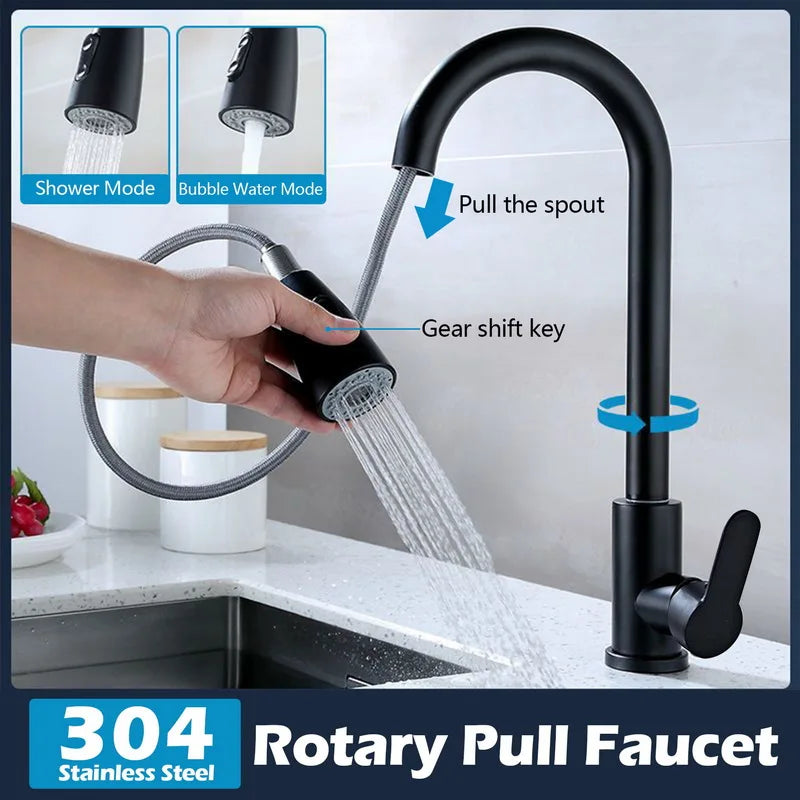 Kitchen Faucets Flexible Pull-Out Sink Mixer Tap 2 Modes Nozzle Cold And Hot Water Faucet 360° Rotation Faucet