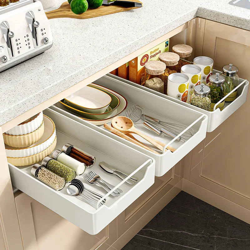 Pull-out Kitchen Storage Rack with Slide Rails Free of Installation Kitchen Spice Box Storage Rack Cabinets Organizer