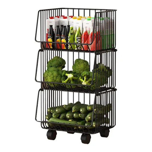 Stackable Wire Baskets Fruit Vegetable Basket Kitchen Organization and Storage Metal removable storage rack for Pantry Bathroom