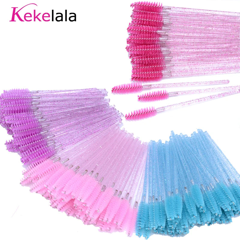 50Pcs Disposable Micro Glitter Eyelash Mascara Wands Mini Crystal Eye Lashes Brush Comb Eyebrow Spoolies Makeup Beauty Tools