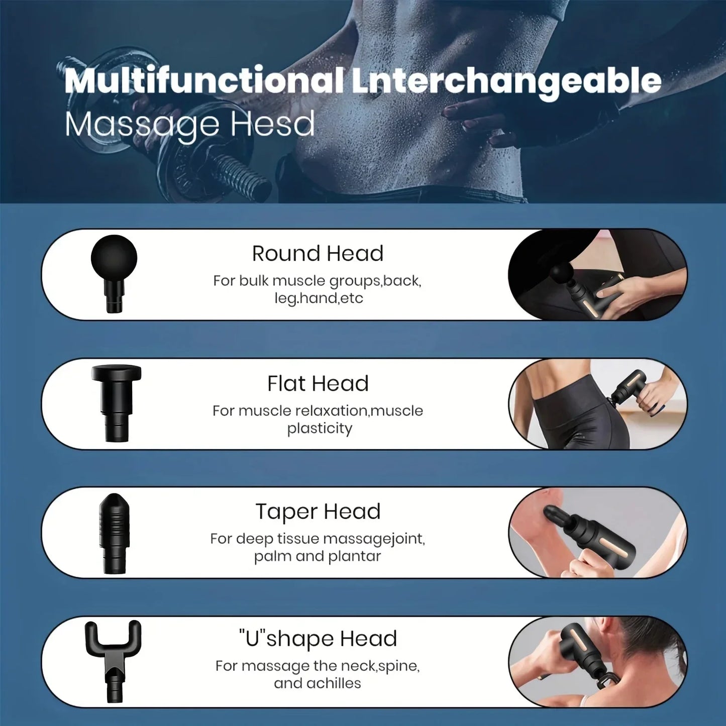 Portable Fascial Massage Gun Electric Percussion Pistol Massager Body Relaxation With LED Touch Screen 4Replaceable Massage Head