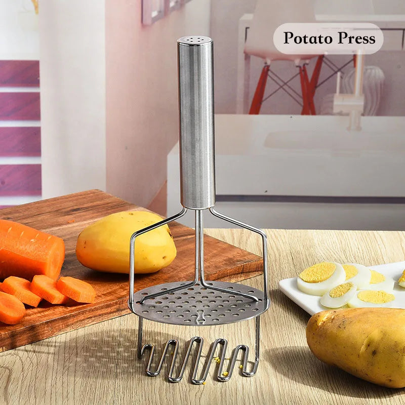 Double-layer Wavy Potato Masher Stainless Steel Mud Pressure Machine Kitchen Vegetable Fruit Press Crusher Chopper Cooking Tools