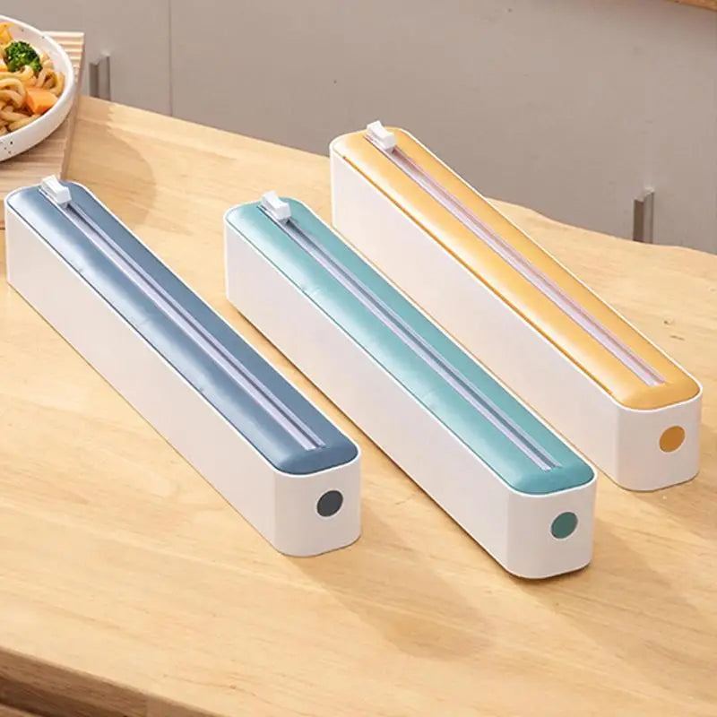 New Plastic Cling Film Dispenser Cutter Saran Wrap Dispenser Aluminum Foil Slider Cutter Saran Wrap Organizer Kitchen Tools