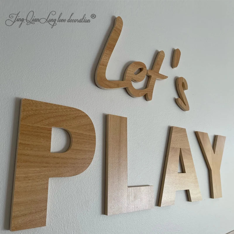 Custom Kids Room Wall Cutout LET'S PLAY Playroom Wall Decor, Wooden PLAY Sign, Let's Play Sign