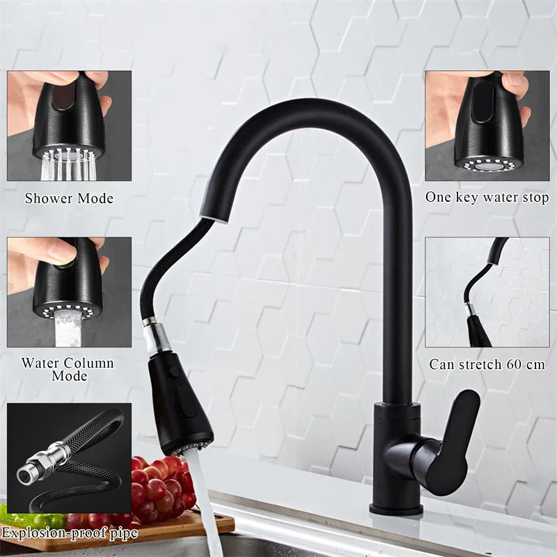 Kitchen Faucets Flexible Pull-Out Sink Mixer Tap 2 Modes Nozzle Cold And Hot Water Faucet 360° Rotation Faucet