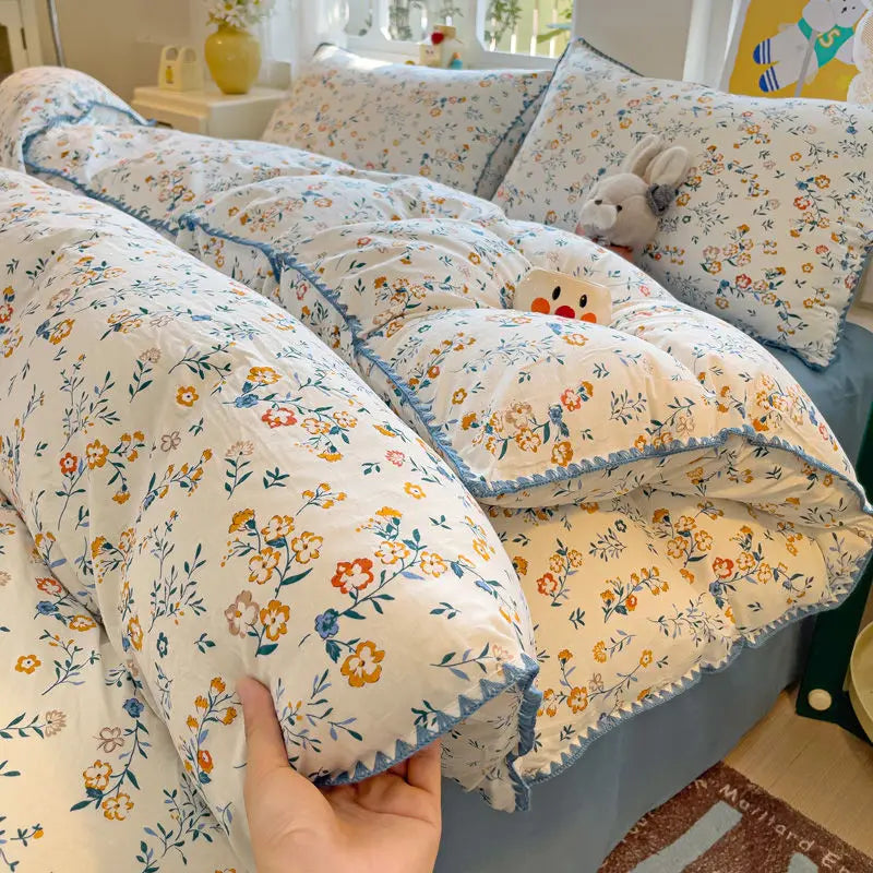 Fresh Botanical Floral Bedding Set for Kids and Adults, Leaves, Flower Duvet Cover, Pillowcases, Soft Washed Cotton, Home Textil