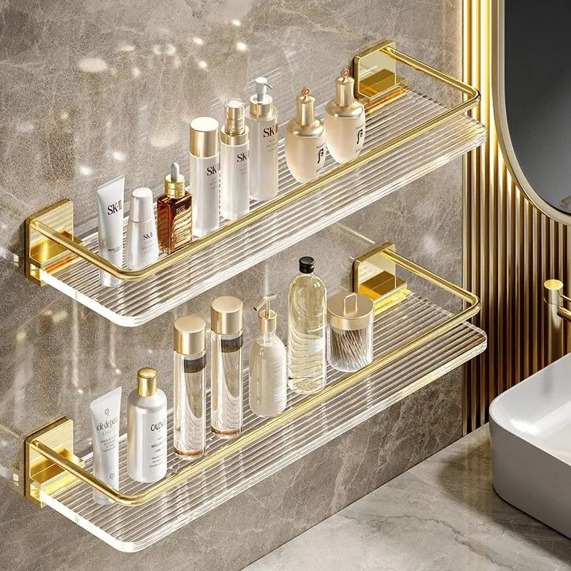 Bathroom Wall Hanging Punch-free Towel Shelving Washroom Toiletries Organizing Rack Kitchen Acrylic Gold Storage Rack