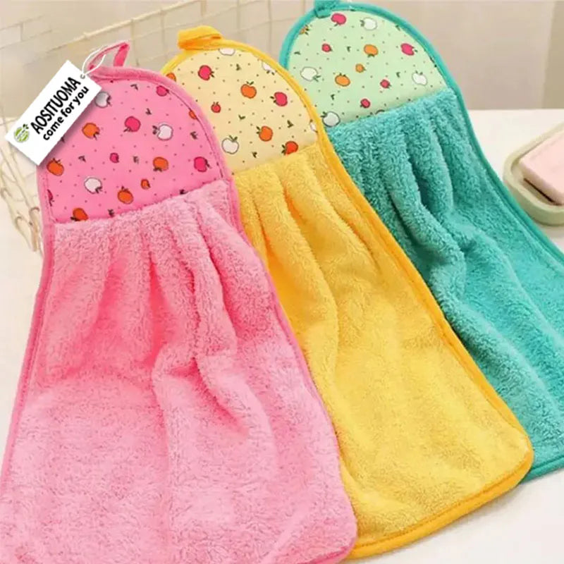 4pcs Coral Velvet Bathroom Supplies, Soft Hand Towel, Absorbent Cloth Dishcloths, Hanging Cloth, Kitchen Accessories