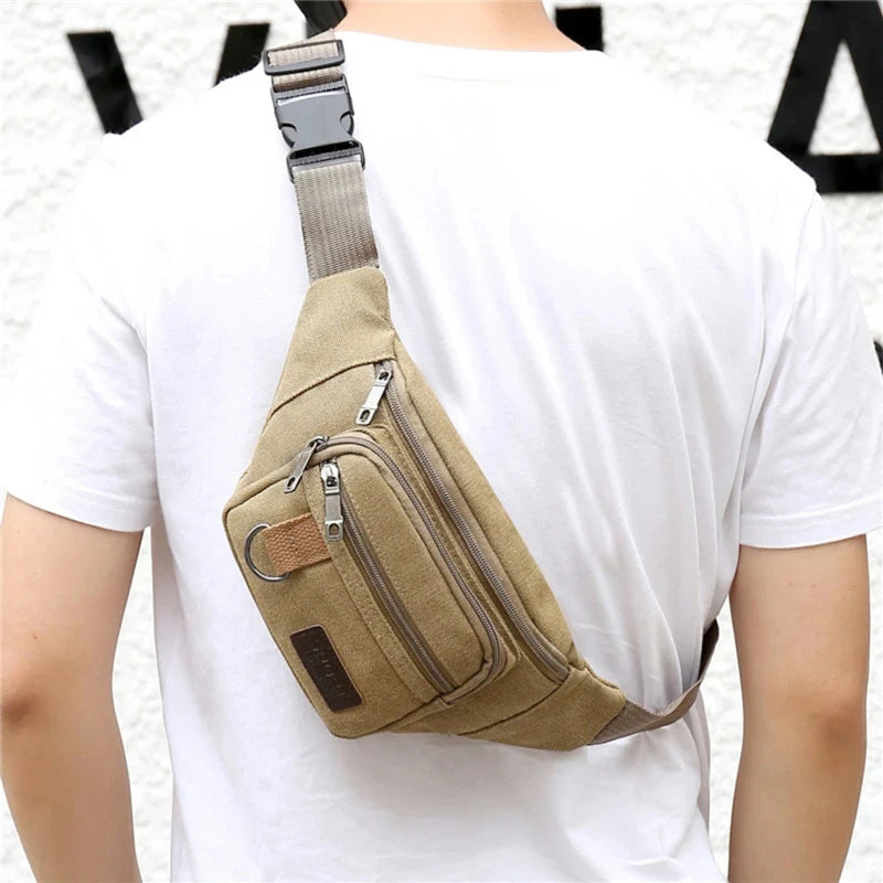 Chest Bag Canvas Waist Bag Women Men's Belt Bag Fashion Bum Bag Travel Purse Bag for Phone Pouch Pocket Hip Bag Waist Pack Male