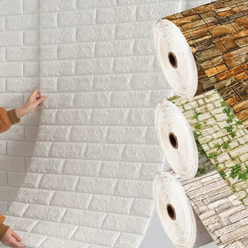 1/5/10Mx70cm Brick Foam Panels 3D Wall Stickers Self-adhesive DIY Embossed Stone Wallpaper Home Decor Living Room Kitchen Decor