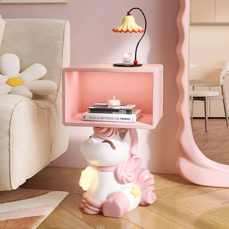 Bedroom Bedside Table Girl Room Decoration Accessories Creative Pink Furniture Gift Modern Cream Style Cartoon Horse Night Stand