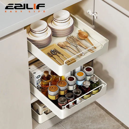 Pull-out Kitchen Storage Rack with Slide Rails Free of Installation Kitchen Spice Box Storage Rack Cabinets Organizer