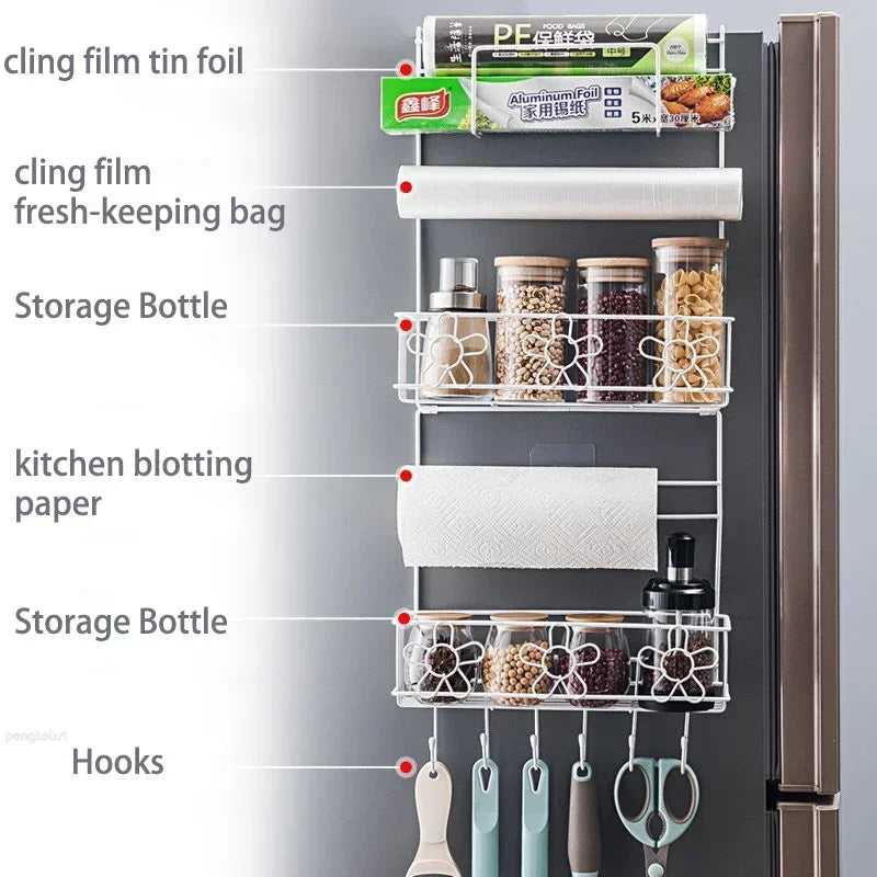 Refrigerator Side Organizer Multilayer Fridge Wall Side Hanger Shelf Kitchen Spice Organizer Refrigerator Rack Kitchen Gadgets