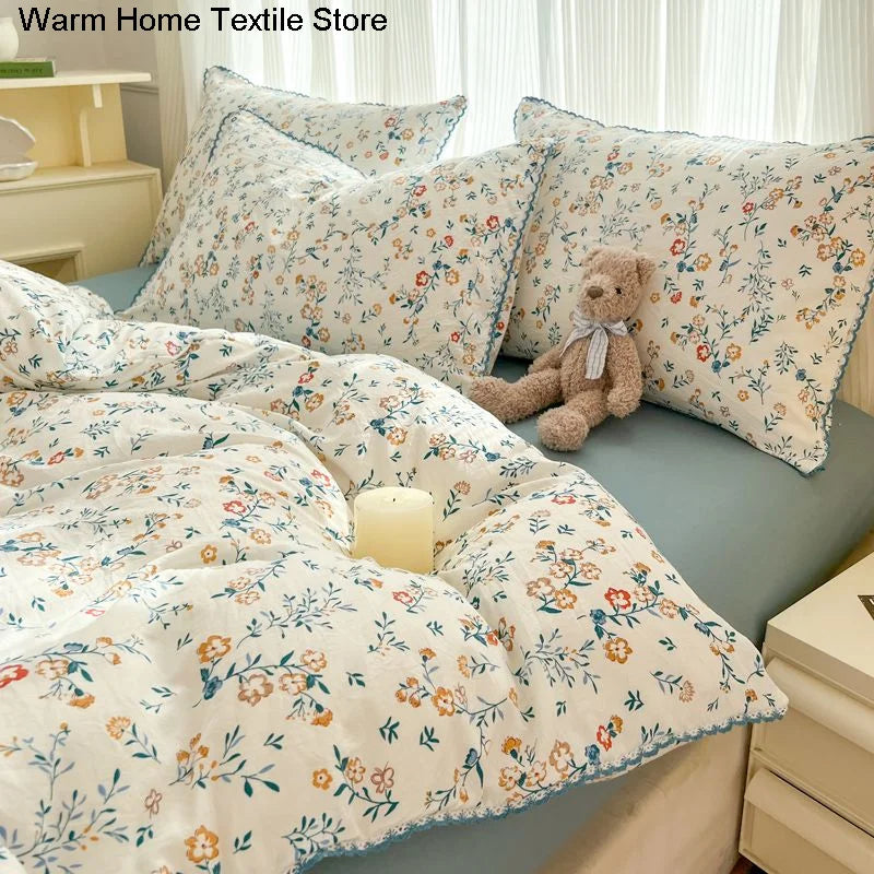 Fresh Botanical Floral Bedding Set for Kids and Adults, Leaves, Flower Duvet Cover, Pillowcases, Soft Washed Cotton, Home Textil