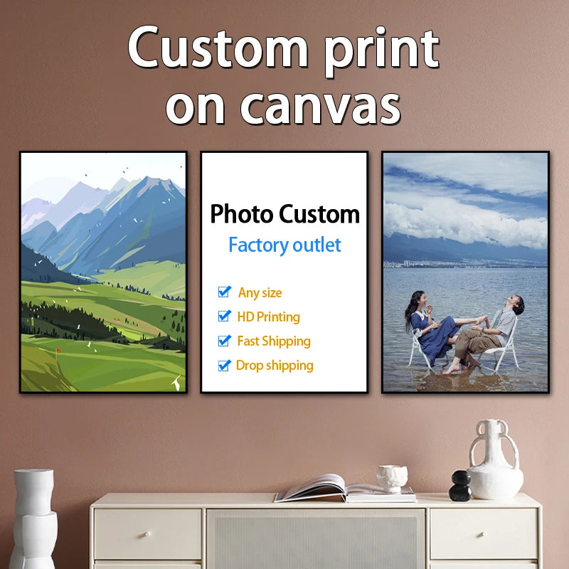 YWDECOR Custom Painting Canvas HD Print Customized Your Picture Personalized Wall Art Poster Photos for Living Room Home Decor