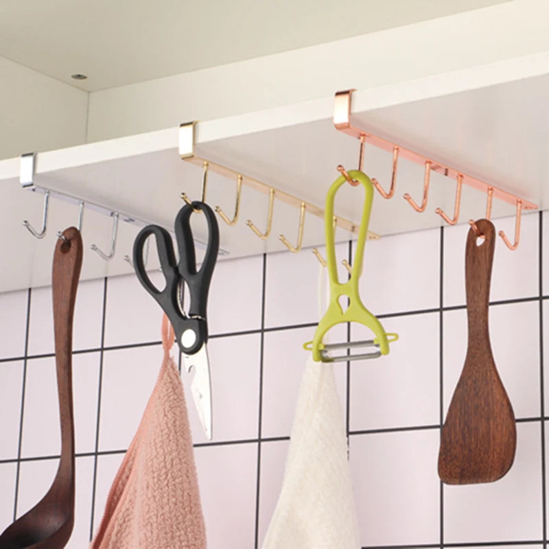 Iron Holder 6 Hooks Metal Under Shelf Mug Cup Cupboard Kitchen Organiser Hanging Rack Bathroom Holder home organization storage