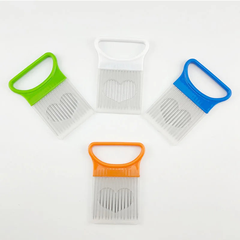 Stainless Steel Onion Cutter Holder Food Slicers Assistant Tomato Onion Slicer Holder Vegetables Cutting Fork Kitchen Gadgets