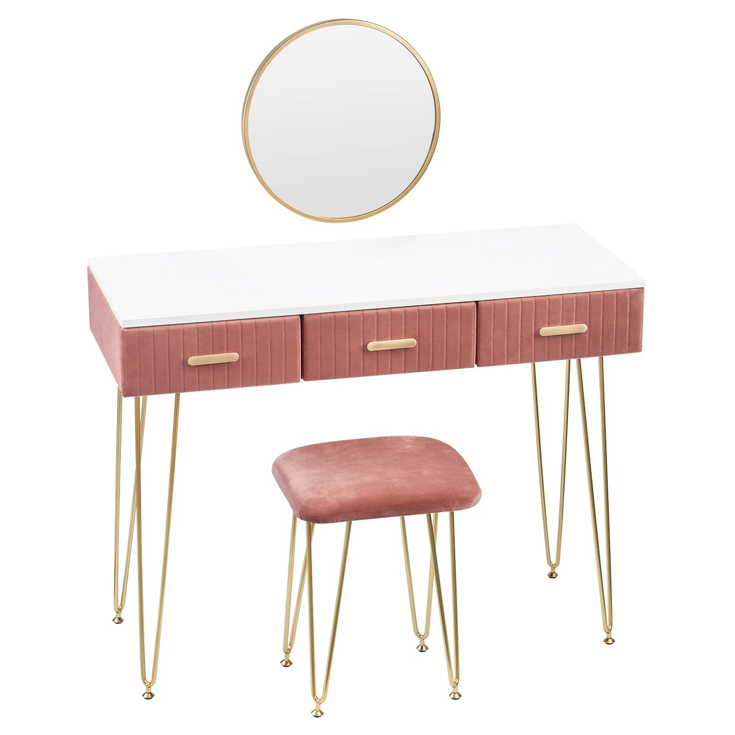 Modern Dresser Dressing Table with Stool Mirror Drawers Cosmetic Table for Bedroom Pink/Grey Makeup Vanity Table Home Furniture